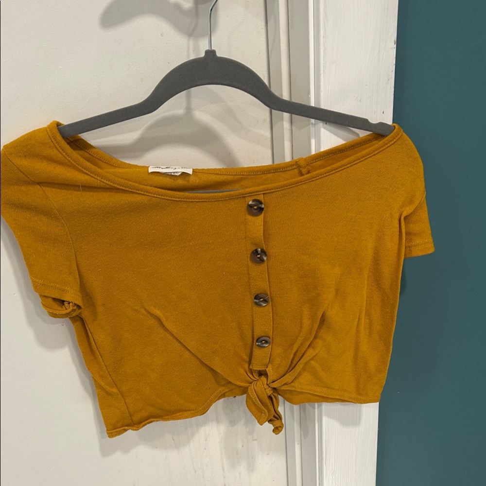 Mustard Button-Front Crop Top